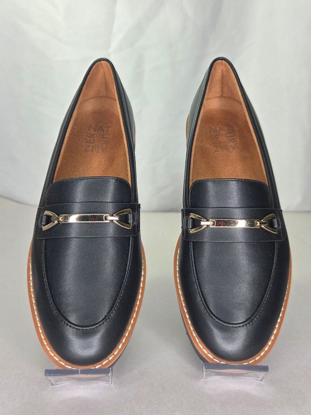 Naturalizer Elin Lug Sole Loafers, Black Smooth, Size: 7.5 M
